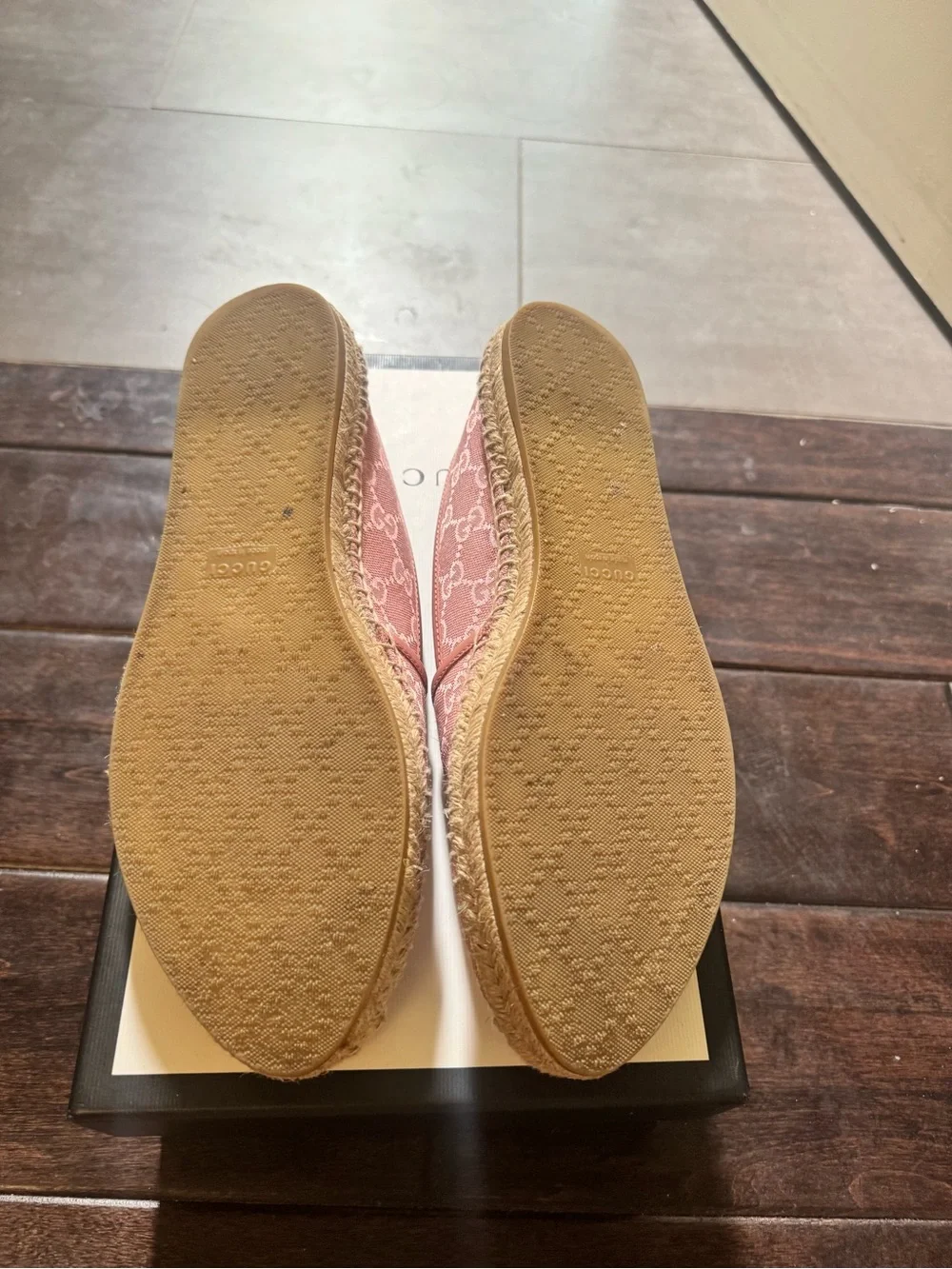 Gucci Pink Monogram Espadrille Slip-Ons